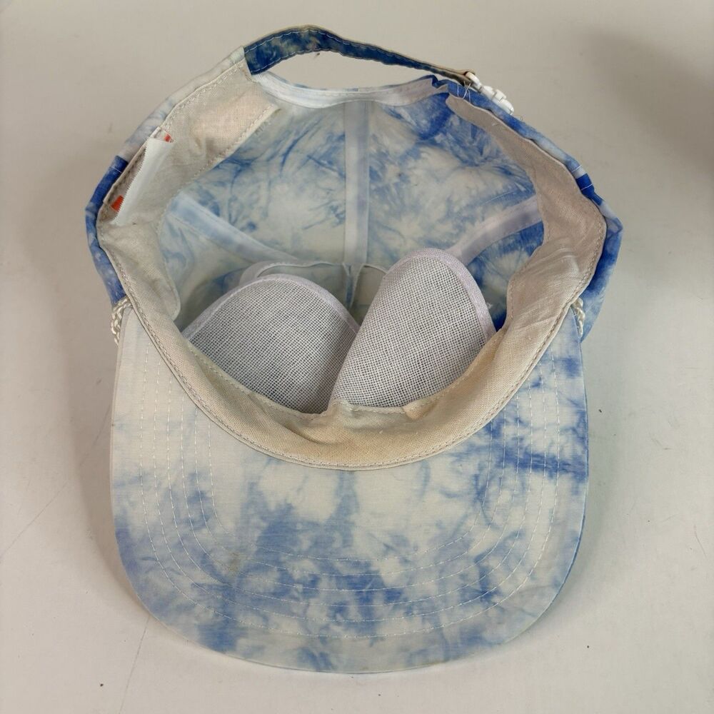 Vintage Cord Tie Dye Hat, Strapback San Sun Cap, White And Blue - Picture 5 of 8